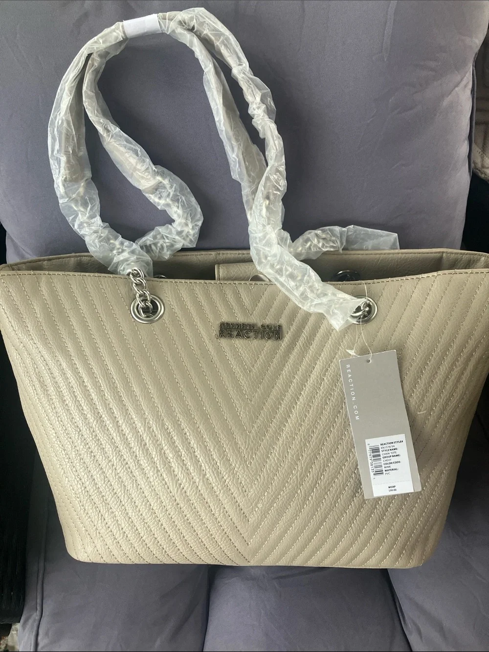Kenneth Cole Reaction Quilted Taupe Tote with Silver Hardware